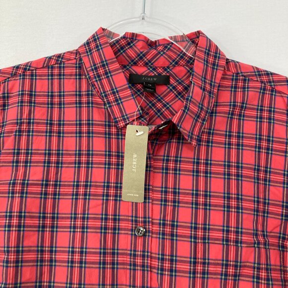 New J. Crew size 14 Red Plaid Cotton Long Sleeve Button Down Preppy Office Work - Picture 3 of 8